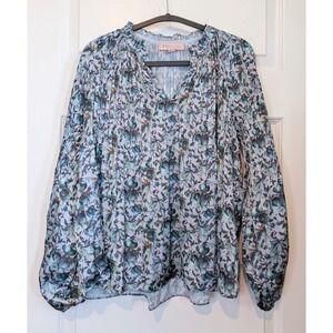 Philosophy Floral Blue Pleated Blouse